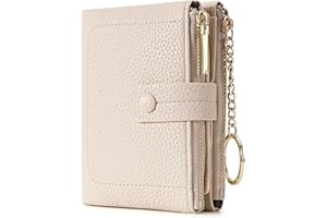 HKCLUF Portafoglio Piccolo Da Donna,Pelle Morbida Portafogli Donna Doppia Lampo,Portamonete Piccolo Portacarte Con Portachiavi Beige