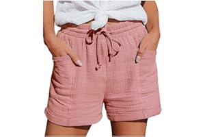 ‎BRISKORRY Damen Shorts Sommer Mode Lässige Hose mit hoher Taille Gerades Bein Sport Lässige Lockere Shorts mit Kordelzug Kurze Hose mit Taschen Gummiband Freizeit Shorts Elastische Stoffhose