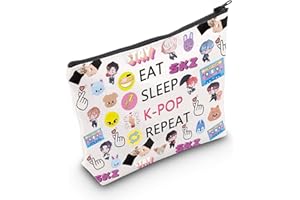 AKTAP Korean Group Singer Merch,K-Pop Makeup Bag,Eat Sleep K-Pop Repeat Travel Pouch,K-Pop Merchandise Gift, Bangtan StrayK Pink Jeans It-y TWI-e Atee- TomorrowXT Merch (StrayK K-Pop Repeat MB)