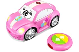 BB JUNIOR Bburago Maisto France - Véhicule Bébé Radiocommandé Ma 1ère Coccinelle RC Rose – Jouet Télécommandé pour Enfants à partir de 18 Mois – Voiture Autopropulsée avec Lumières et Sons Amusants