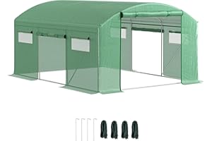 Outsunny Invernadero de Exterior 4x3x2 m Invernadero de Túnel con 6 Ventanas de Malla Cubierta de PE Anti-UV y 3 Puertas Enrollables con Cremallera para Jardín Patio Verde