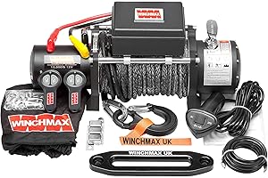 Winchmax 13,500lb (6,123kg) Military Grade 12v Electric Winch. 28m x 11mm Dyneema Synthetic Rope. Competition Hook.