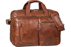 STILORD 'Arnold' Geräumige Laptoptasche Leder 17.3 Zoll bis 19 Zoll Vintage Aktentasche Lehrertasche XXL Echtleder Große Arbeitstasche für Damen und Herren, Farbe:brandy - cognac