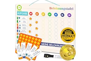 QUOKKA Magnetische Belohnungstafel für Kinder - 41x31 cm Aufgabentafel mit 84 Magneten und 102 Sternen - Routinchen Wochenplaner vom Kleinkind bis zum Teenager - Belohnungssystem Kinder Auf Deutsch