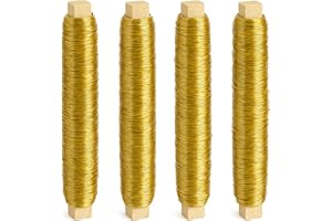 ECENCE Set da 4 Filo di Ferro zincato, 35m x 0,65mm - Filo di Ferro Modellabile - Filo da Giardino Avvolgente su Bobina in Legno per Piante e Fiori - Colore: Oro