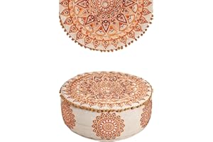 MARRAKESCH ORIENT & MEDITERRAN INTERIOR Okrągła pufa do siedzenia z bawełny Aziza, brązowa, ø 50 cm, okrągła, z wypełnieniem, poduszka do siedzenia, poduszka na podłogę, poduszka orientalna | pufa do siedzenia pufa do siedzenia pufa do siedzenia taboret do siedzenia podnóżek haftowany jako orientalna dekoracja