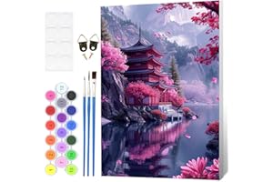 Fumupe Paisaje Pintar por Numeros Adultos con Marco, DIY Flores de Cerezo Cuadros para Pintar Colorear por Números Lienzos, Pintura Acrilica Manualidades Adulto Decoracion Hogar Pared 20x30cm