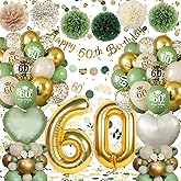 Decoracion 60th Birthday Woman Man, 60th Birthday Balloons Green Gold | Happy 60th Birthday Garland, Paper Pompoms, Reusable