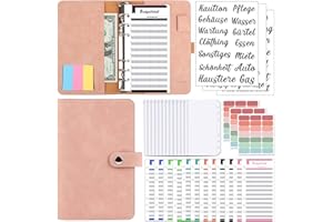 KIHONI Budget Planner - Agenda finanziaria, formato A6, con 12 tasche A6, 12 fogli di bilancio tedeschi, adesivi per etichette, in pelle di marmo, per viaggi e regali (rosa chiaro)