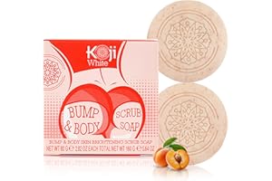 Koji White Kojic Acid Bump Eraser Body Scrub Soap for Exfoliation Butt, Elbow, Underarm with Glutathione, Coenzyme Q10, Skin Brightening for Fade Dark Spots, Fine Lines and Wrinkles, 2.82 oz (2 Bars)