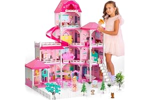Doloowee Dolls Houses, Princess House With Accessories & Furniture, Role Play Dolls House 4 Story, Birthday Gift & Toys for 4 5 6 7 8 Years Old Girls