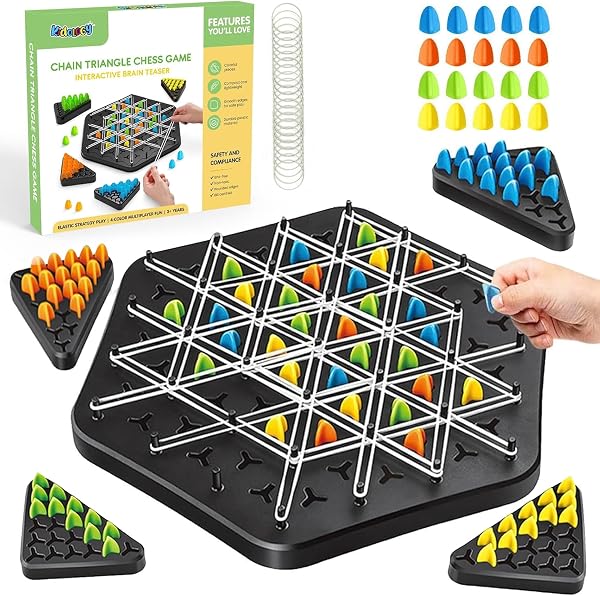 Kidology Chain Triangle Chess Game – Triggle Rubber Band Game for Kids &…