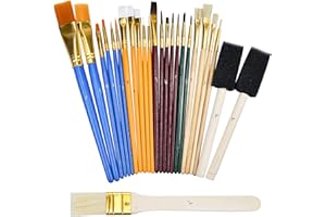 HQDEAL Paint Brush Set 25Pcs All Purpose Paintbrush Sets Paint Accessories with Sponge Foam Paint Brushes for Acrylic Painting,Watercolor,Oil Canvas Boards Adult Kids Artist Drawing Arts Crafts Supplies