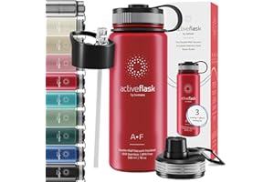 BEMAXX Bottiglia Acqua Termica INOX ACTIVE FLASK + Cannuccia (3 Tappi), Senza BPA - Thermos 1l/500ml | Borraccia Isotermica Acciaio - Caldo/Freddo, Ufficio Outdoor Sport Bicicletta viaggio fitness, Caffe Te