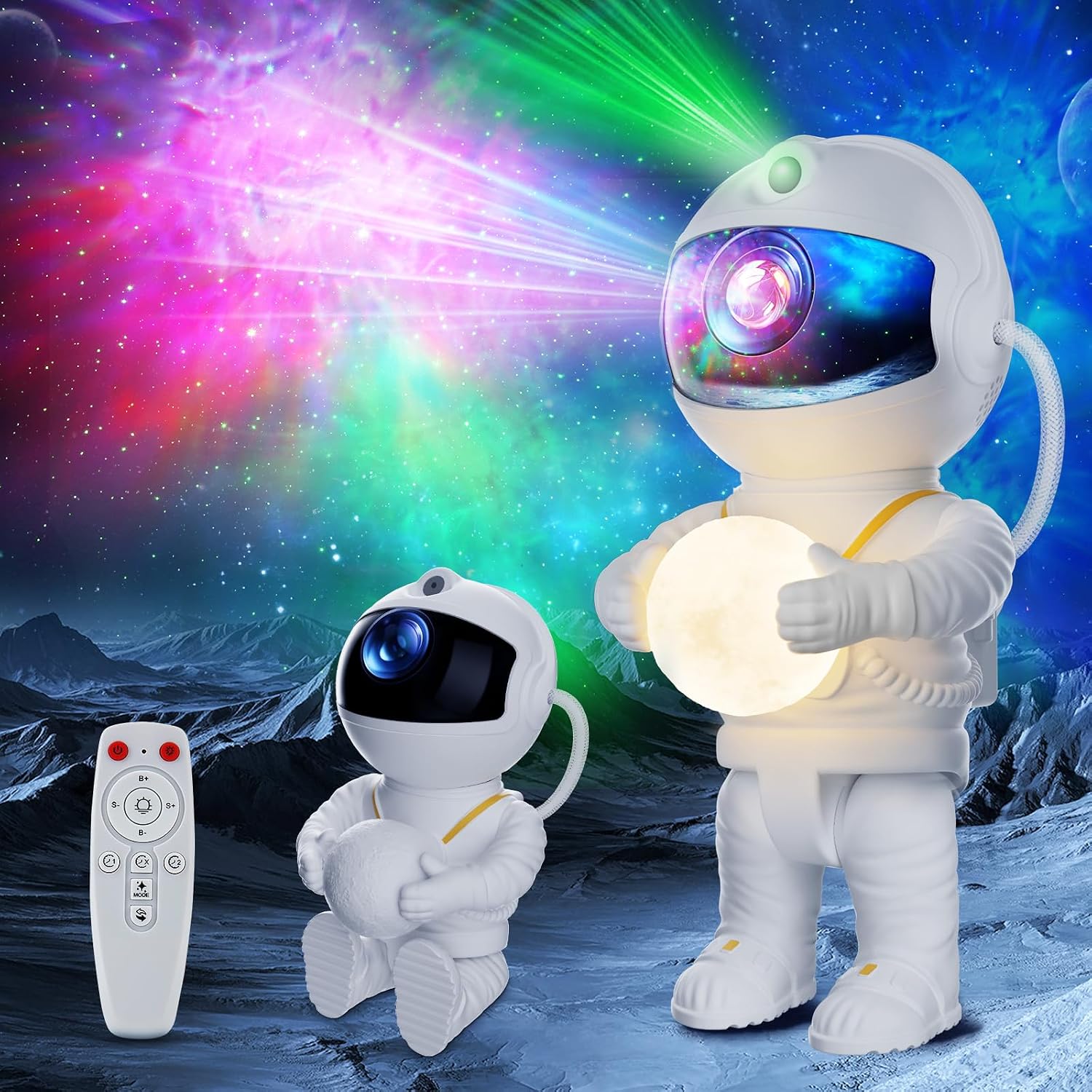 Swoieltr Proyector Estrellas, LED Astronauta Proyector Galaxia, 8 Modos de Luz Lámpara de Proyección, Rotación 360° y Control Remoto Proyector Luz de Noche para Dormitorio, Regalos para niño Adulto
