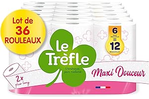 LE TREFLE Le Trèfle Maxi Douceur - Papier toilette, 36 Maxi Rouleaux = 72 Rouleaux Classiques, Gaufrage en Forme de Trèfle, Double épaisseur, Blanc