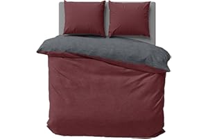 one-home Winter Bettwäsche Biber Meliert Baumwolle Flanell Kuschelig Flauschig Warm Weich Modern, Größe:3 teilig 200x200 cm, Farbe:Bordeaux/anthrazit