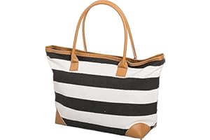 AIREE FAIREE Beach Bag - Striped Nautical Pattern - Large Stylish Summer Tote Bag For Women With Zipped Inner Pocket, Secure Clasp & Spacious Interior For All Beach Essentials