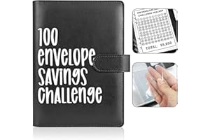 ‎LAMVPINY 100 Envelope Challenge Binders,Money Saving Challenge Binder,Save Challange $5050 for 100 Days,Budget Planner Binder Cash Stuffing,Budget Planner Book for Budgeting and Saving Money (Schwarz)