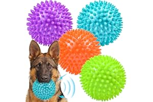 Ousiya Thickened 12 cm Squeaky Dog Toy Balls, 4 Pack Spikey Indestructible Dog Balls for Aggressive Chewers for Medium Large Dogs, Durable Dog Toys for Teeth Cleaning and Training