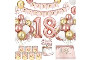 YFKJEU Geburtstagsdekoration 18 Jahre, Roségold, Luftballons, Laterne, Kerzen, Girlande, Servietten, Banner für Mädchen und Jungen