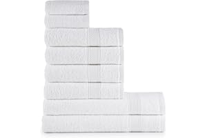 nottoc Set Asciugamani Bagno Bianchi, Hotel, 100% Cotone, 2 Telo Doccia 70x140cm + 4 Asciugamani 50x90cm + 2 Asciugamani Ospiti 30x50cm, Asciugamani Bagno Viso e Bidet, Morbidi, Assorbenti Bianco