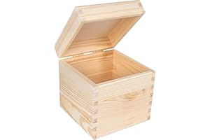 Creative Deco Drewniane Pudełko Kwadratowe z Pokrywą | 16 x 16 x 16 cm (+/- 1cm) | Skrzynia Niemalowana do Dekoracji i Decoupage'u | Pudełko Idealne na Dokumenty, Pamiątki, Zabawki, Narzędzia