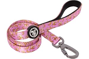 SUPER DOGGY Guinzaglio per Cani di Piccola, Media e Grande taglia - Robusto Guinzaglio in Nylon con Impugnatura Imbottita - Vari Motivi Divertenti, 120 x 2 cm (Pink Bananas)