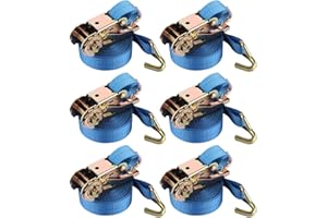 ZOFUN Pack of 6 lashing straps with ratchet, 800 kg, 5 m lashing straps with hooks, lashing straps with ratchet and hook, lashing straps and ratchet have hooks, fastening strap, blue, 25 mm, 800 daN