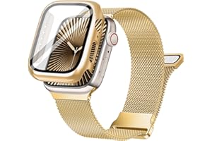 Ocaer Kompatibel mit Apple Watch 11 10 Armband+Hülle 42mm, Metall Magnetisch iWatch Armband mit Bildschirmschutz für Apple Watch Series 10, Edelstahl Milanese Loop Band (Gold, 42mm)