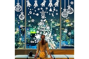 LessMo 398PCS Adesivi per Finestre Natalizie, Adesivi per Vetrine con Fiocchi di Neve Natalizi, Adesivi Statici in PVC per Finestre di Natale Riutilizzabili Ornamento Forniture per Feste Fai