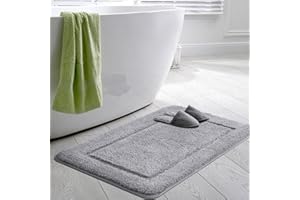 SOANNY Tappetino da Bagno Grigio in Microfibra Morbida ad Alta Densità, Antiscivolo e Assorbente, Grande e Soffice, Lavabile in Lavatrice, 60 x 90 cm