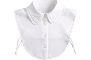 WKTRSM Biały koronkowy kołnierz damski sztuczny odpinany kołnierz pół koszuli bluzka kołnierz idealny do swetrów i ubrań bez kołnierza.., BEŻOWY, 30