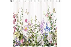 ‎YUANZU YUANZU Aquarell Vorhänge Sommer Blume Blatt Schmetterling Ösen Gardinen mit Blickdichte Thermo Vorhang Kälteschutz Blackout Curtain Mädchenzimmer Verdunkelung Fenster, 2 Stück, H 160 x B 106 cm