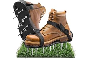 DASBET Gunite Spiked Shoes with Adjustable 4 Straps and 26 Sharp Spikes Black One Size Fits All Lawn Aerator Shoes for Epoxy Floor Coating Installation Lawn Aeration Concrete (Nail Length: 1.1"/28mm)