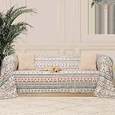 LATUDA CONCEPT SoftMicro Boho Etnik Desenli Mikrofiber Koltuk &Ouml;rt&uuml;s&uuml; ve Şalı, Kaymaz Turkuaz 180x300 cm