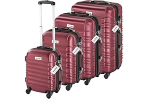 TecTake® Juego de 4 Maletas Rígidas en ABS, con Báscula y Etiquetas de Equipaje, Set de Maletas de Viaje con Ruedas de 360º y Asa Telescópica, Cerradura de Combinación, Apilables Entre sí - Burdeos