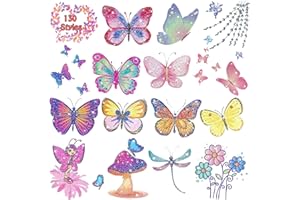 Leesgel FarfalleTatuaggi Glitter per Bambini, 12 Fogli di Tatuaggi Temporanei Stickers Adesivi, Accessori per Gadget Festa Compleanno, Regalini Fine Festa, Giochi et Regolo Bambina