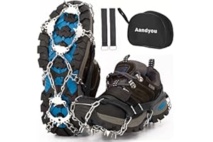 AANDYOU Crampons, Ice Snow Grips Snow Grips for Boots Anti Slip Snow Crampons Hiking Traction Cleats 19 Steel Spikes Ice Grippers for Women Men Kids Shoes Boots Winter Outdoor Walking Climbing