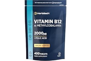 HORBÄACH Vitamin B12 Tablets High Strength 2000mcg with Folic Acid | 400 Count | Vitamin B12 as Methylcobalamin | Vegan Supplement | by Horbaach
