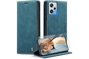 WENBABY Caseme Funda para Xiaomi Redmi Note 12 Pro Plus 5G + 2X Protector Pantalla,Funda Movil Carcasa PU Cuero con Ranura para Tarjeta, Cierre Función de Soporte, Azul