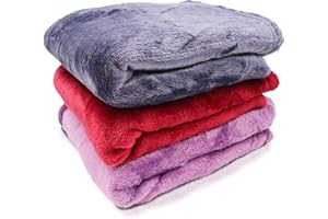 MEISHIDA Pack de 3 Mantas Perros Gatos 70 x 100 cm, Mantas Polares Lisas para Mascotas Suaves y Calentitas (Rojo + Azul + Morado)