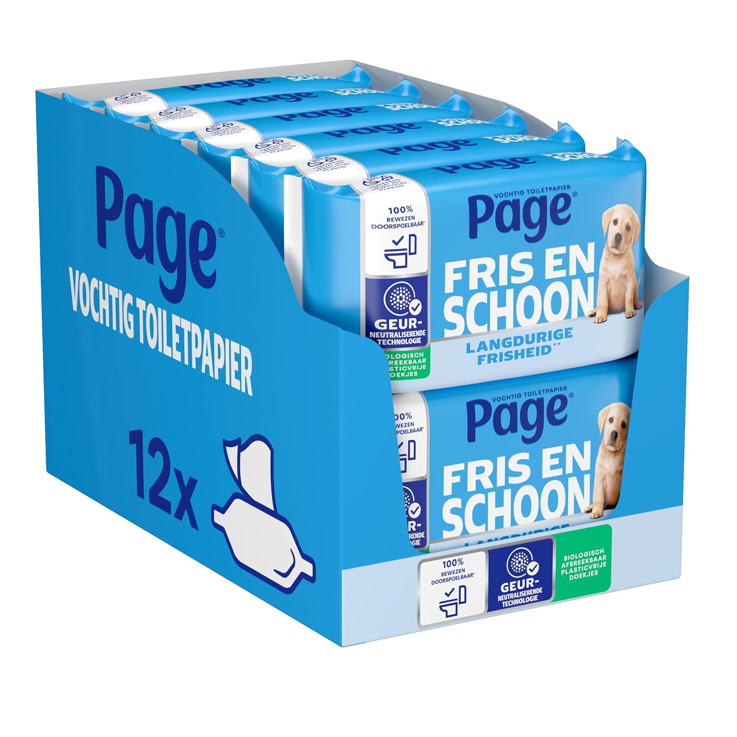 Page® Fris en Schoon (Compleet Schoon) - Vochtig Toiletpapier doorspoelbare - 456 velletjes - 12 x 38 stuks - langdurige frisheid - Voordeelverpakking - vochtig wc papier - plasticvrije doekjes