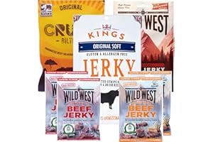 ‎KINGS Kings Cruga Wild West Beef Jerky XXL BIG BAG Mix Pack Biltong/Original, Trockenfleisch, High Protein, Glutenfrei 1,09kg