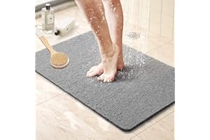 MORROWCAMP Loofah Shower Mat, Bath Mat Non Slip, Anti Mould Shower Mats for Inside Shower, 60 x 40 cm Shower Mats with Drain, Washable Bath Mats for Bathroom Floor, PVC Bathtub Mat for Elderly, Quick Dry (Grey)