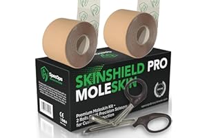 SpecOps Biosciences Athletic Moleskin for Blister Prevention, SkinShield Pro 2-Roll Bundle (32 ft) with Trauma Shears for Cutting Moleskin