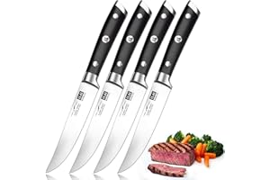 SHAN ZU Coltelli da Bistecca in Acciaio Tedesco, 4 Coltelli da Bistecca con Lama da 6.5in, affilatura del Rasoio, Protezione dalla ruggine