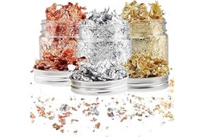 ABSOK Goldfolien-Flocken-Set, Goldfolien-Flocken für Harz, 2,5 Goldfolien-Flocken, metallisches Blatt für Kunstharz, Malerei und Handwerk, Nagelkunst (Gold, Silber, Kupferfarben)