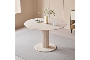 ‎JZGORC JZGORC Runder Esstisch mit Zylindrischen Tischbeinen, Marmoroptik, Moderner Minimalistischer Esstisch für Wohnzimmer oder Küche, 115 x 115 x 75 cm – Gelber Travertin