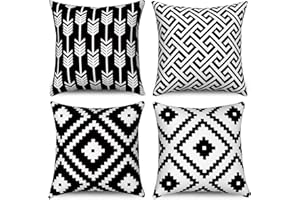 Hnmdmyi Funda de cojín Blanco y Negro 50x50 Juego de 4, Boho Fundas de Cojín Moderno Patrón Geométrico Neutro Funda de Cojín Decorativa de Lino para Sofá Cama Jardín Exterior Decoración del Hogar